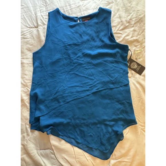 Vince Camuto Asymmetrical-Hem Double-Layer Blouse Peacock Blue NWT Small - Picture 7 of 16